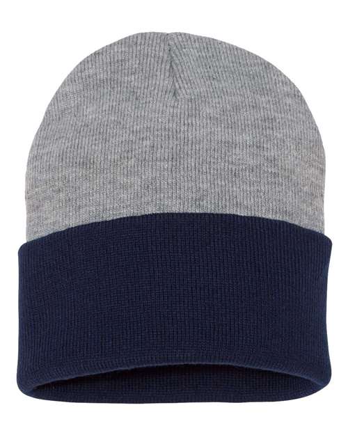 Heather/ Navy - Sportsman 12" Color Blocked Cuffed Beanie with Company Logo Sportsman 12″ Color Blocked Cuffed Beanie in Heather/Navy, back view