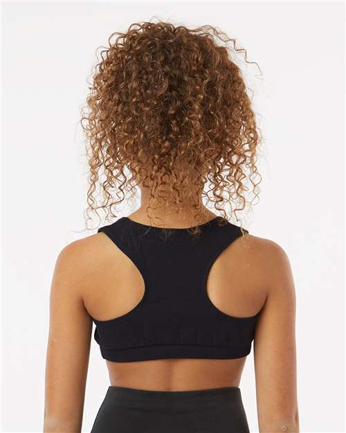 Black - Boxercraft Girls Sports Bra with Custom Logo Print Boxercraft Girls Sports Bra in Black, back view on model