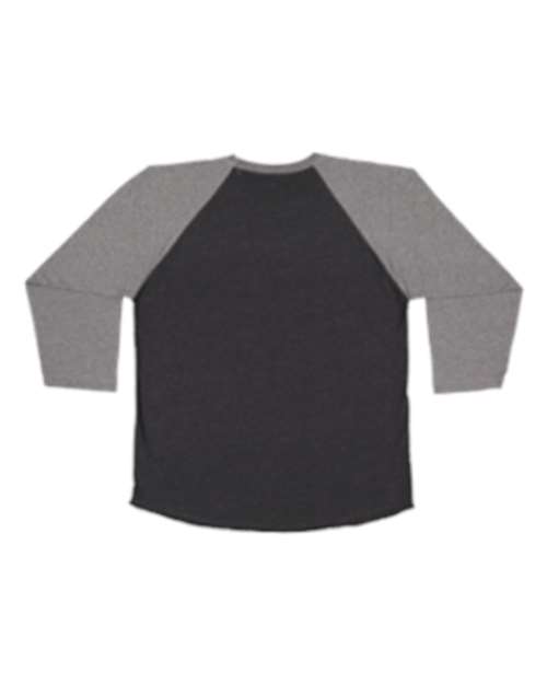 Vintage Smoke/ Granite Heather - LAT 6930 Baseball Three-Quarter Sleeve Tee with Your Logo LAT Unisex Baseball Fine Jersey Three-Quarter Sleeve Tee in Vintage Smoke/Granite Heather, back view