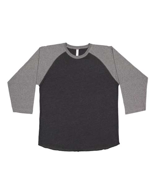 Vintage Smoke/ Granite Heather - Unisex Baseball Fine Jersey Three-Quarter Sleeve Tee LAT Unisex Baseball Fine Jersey Three-Quarter Sleeve Tee in Vintage Smoke/Granite Heather, front view