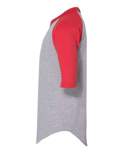 Athletic Heather/ Red - Augusta Sportswear Youth Baseball Jersey with Custom Logo Augusta Sportswear Youth Three-Quarter Sleeve Baseball Jersey in Athletic Heather/Red, side view