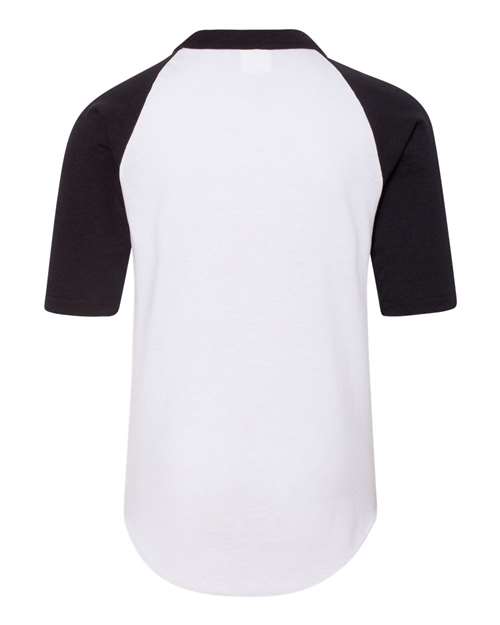White/ Black - Augusta Sportswear Youth Baseball Jersey with Custom Logo Augusta Sportswear Youth Three-Quarter Sleeve Baseball Jersey in White/Black, back view