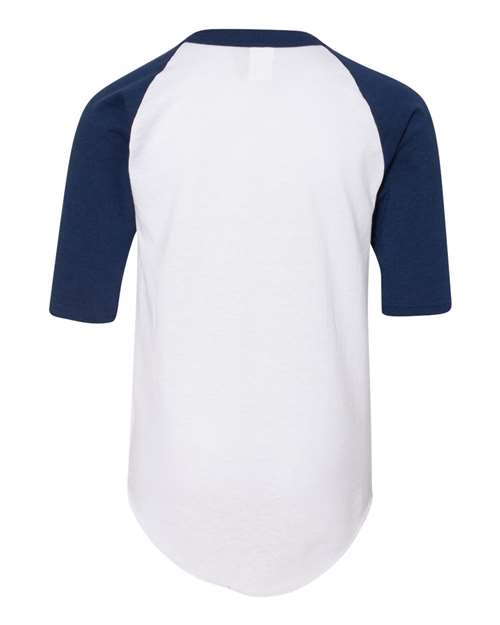 White/ Navy - Augusta Sportswear Youth Baseball Jersey with Custom Logo Augusta Sportswear Youth Three-Quarter Sleeve Baseball Jersey in White/Navy, back view
