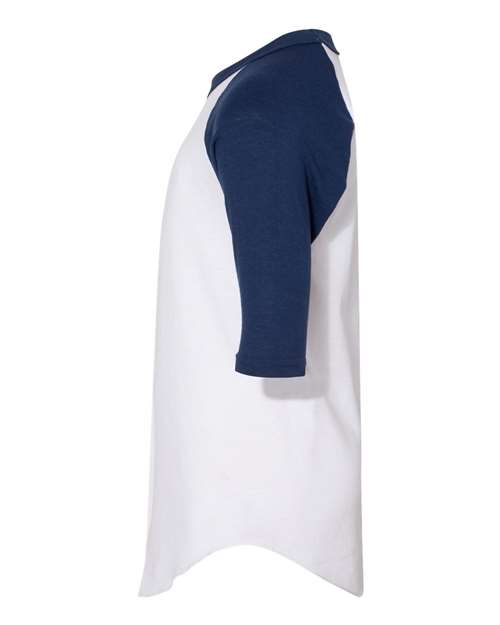 White/ Navy - Augusta Sportswear Youth Baseball Jersey with Custom Logo Augusta Sportswear Youth Three-Quarter Sleeve Baseball Jersey in White/Navy, side view
