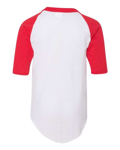 White/ Red - Augusta Sportswear Youth Baseball Jersey with Custom Logo Augusta Sportswear Youth Three-Quarter Sleeve Baseball Jersey in White/Red, back view