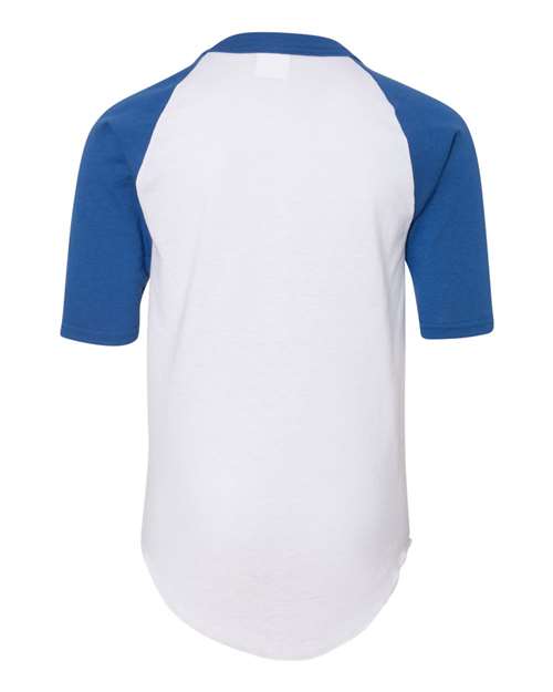 White/ Royal - Augusta Sportswear Youth Baseball Jersey with Custom Logo Augusta Sportswear Youth Three-Quarter Sleeve Baseball Jersey in White/Royal, back view