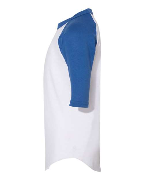 White/ Royal - Augusta Sportswear Youth Baseball Jersey with Custom Logo Augusta Sportswear Youth Three-Quarter Sleeve Baseball Jersey in White/Royal, side view