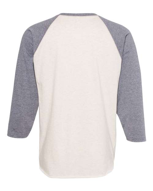 Natural Heather/ Granite Heather - LAT 6930 Baseball Three-Quarter Sleeve Tee with Your Logo LAT Unisex Baseball Fine Jersey Three-Quarter Sleeve Tee in Natural Heather/Granite Heather, back view