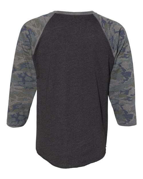 Vintage Smoke/ Vintage Camo - LAT 6930 Baseball Three-Quarter Sleeve Tee with Your Logo LAT Unisex Baseball Fine Jersey Three-Quarter Sleeve Tee in Vintage Smoke/Vintage Camo, back view