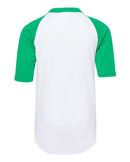 White/ Kelly - Augusta Sportswear Youth Baseball Jersey with Custom Logo Augusta Sportswear Youth Three-Quarter Sleeve Baseball Jersey in White/Kelly, back view