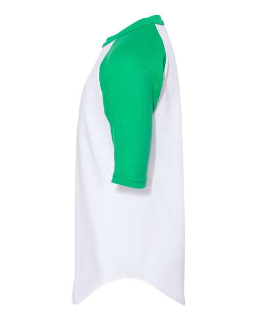 White/ Kelly - Augusta Sportswear Youth Baseball Jersey with Custom Logo Augusta Sportswear Youth Three-Quarter Sleeve Baseball Jersey in White/Kelly, side view