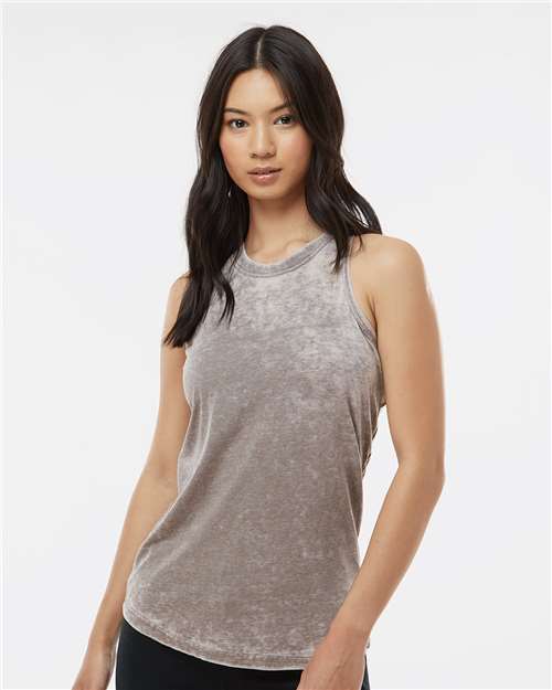 Cement - J. America 8117 Women's Tank Top with Custom Logo Printing J. America Women’s Tank Top in Cement, front view on model