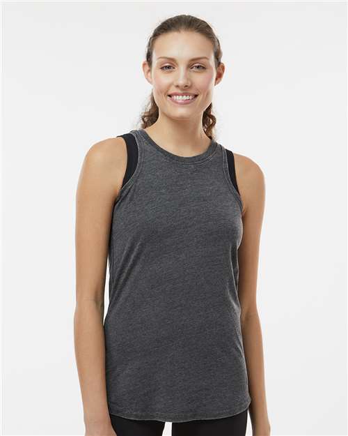 Dark Smoke - J. America 8117 Women's Tank Top with Custom Logo Printing J. America Women’s Tank Top in Dark Smoke, front view on model