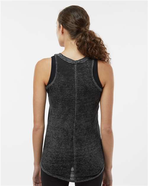 Twisted Black - J. America 8117 Women's Tank Top with Custom Logo Printing J. America Women’s Tank Top in Twisted Black, back view on model
