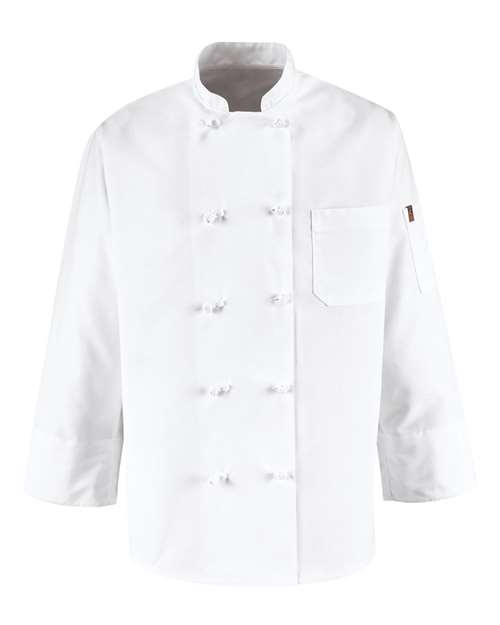 White - Ten Knot Button Chef Coat Chef Designs Ten Knot Button Chef Coat in White, front view