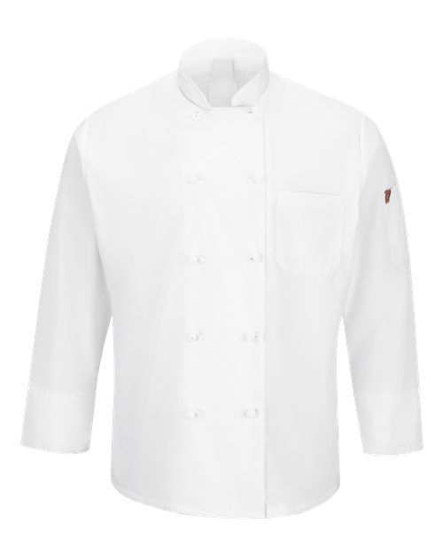 White - Mimix™ Ten Knot Button Chef Coat with OilBlok Chef Designs Mimix™ Ten Knot Button Chef Coat with OilBlok in White, front view