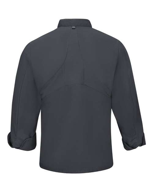 Charcoal - Chef Designs 042X Chef Coat with Custom Logo Embroidery Chef Designs Mimix™ Chef Coat with OilBlok in Charcoal, back view