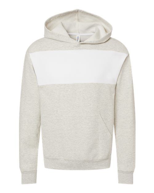 Oatmeal Heather/ White - Unisex NublendĀ® Billboard Hooded Sweatshirt JERZEES Unisex NublendĀ® Billboard Hooded Sweatshirt in Oatmeal Heather/White, front view