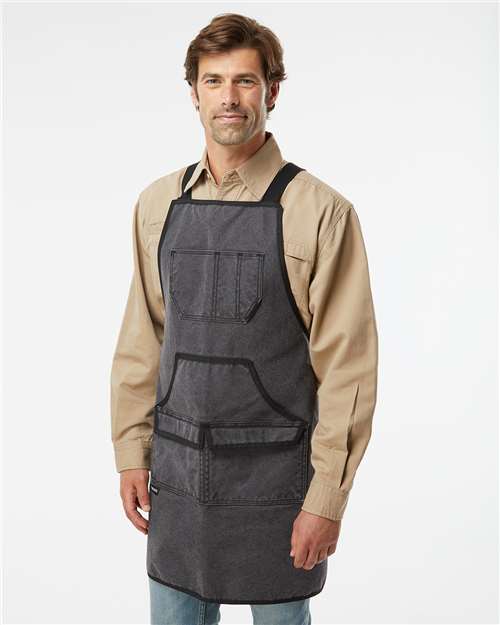 Charcoal/ Black - DRI DUCK 1500 Workman's Apron with Logo Embroidery DRI DUCK Workman's Apron in Charcoal/Black, side view on model