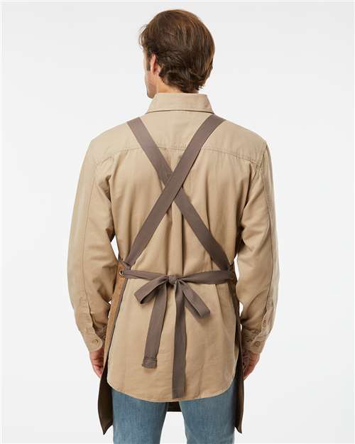 Field Khaki/ Tobacco - DRI DUCK 1500 Workman's Apron with Logo Embroidery DRI DUCK Workman's Apron in Field Khaki/Tobacco, back view on model