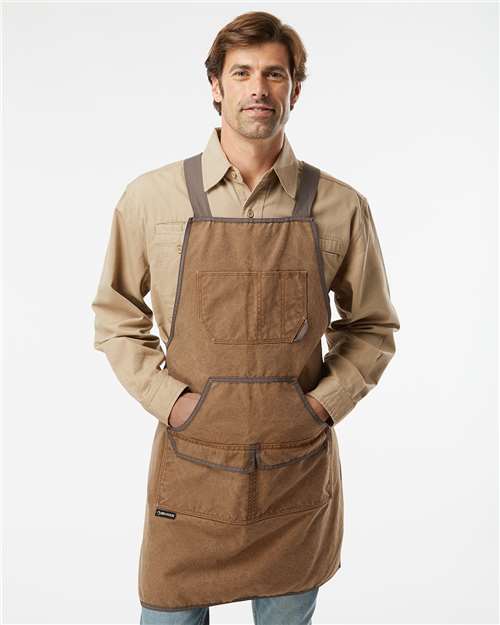 Field Khaki/ Tobacco - DRI DUCK 1500 Workman's Apron with Logo Embroidery DRI DUCK Workman's Apron in Field Khaki/Tobacco, front view on model