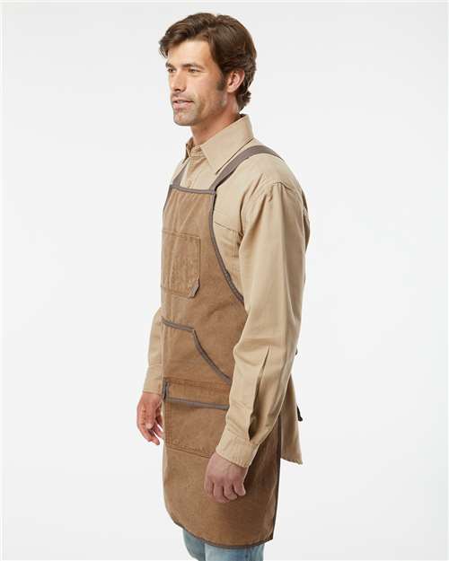 Field Khaki/ Tobacco - DRI DUCK 1500 Workman's Apron with Logo Embroidery DRI DUCK Workman's Apron in Field Khaki/Tobacco, side view on model
