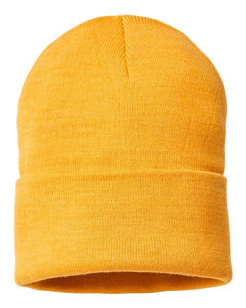 Mustard Yellow - Atlantis Sustainable Beanie with Company Logo Embroidery Atlantis Headwear Sustainable Beanie in Mustard Yellow, back view