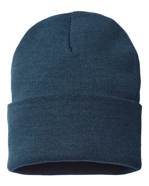 Navy - Atlantis Sustainable Beanie with Company Logo Embroidery Atlantis Headwear Sustainable Beanie in Navy, back view
