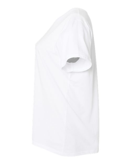 Blended White - LAT 3817 Curvy Collection V-Neck Tee with Printed Logo LAT Women's Curvy Collection Fine Jersey V-Neck Tee in Blended White, side view
