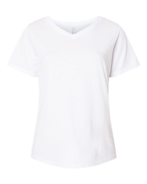 Blended White - Women's Curvy Collection Fine Jersey V-Neck Tee LAT Women's Curvy Collection Fine Jersey V-Neck Tee in Blended White, front view
