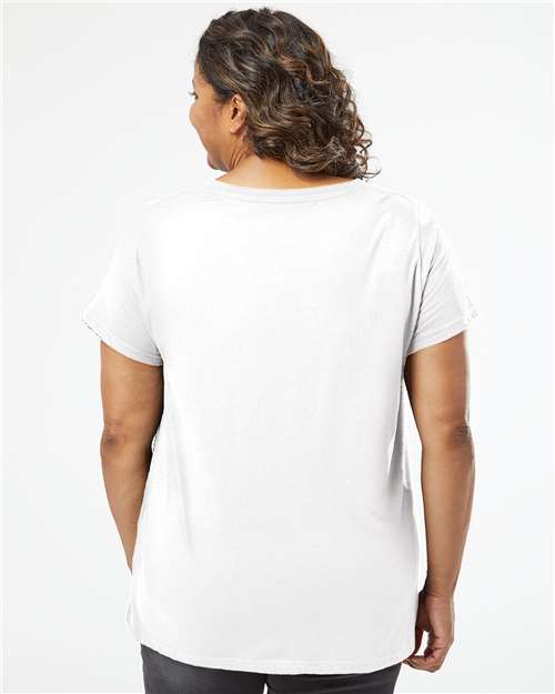 Blended White - LAT 3817 Curvy Collection V-Neck Tee with Printed Logo LAT Women's Curvy Collection Fine Jersey V-Neck Tee in Blended White, back view on model