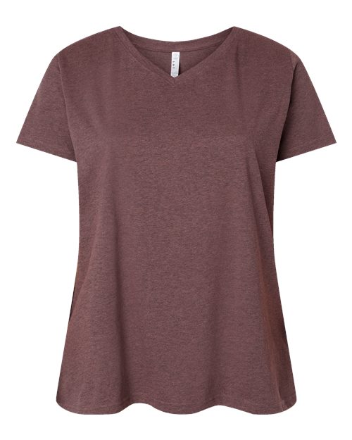 Sangria Blackout - Women's Curvy Collection Fine Jersey V-Neck Tee LAT Women's Curvy Collection Fine Jersey V-Neck Tee in Sangria Blackout, front view