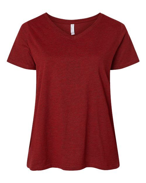 Cardinal Blackout - Women's Curvy Collection Fine Jersey V-Neck Tee LAT Women's Curvy Collection Fine Jersey V-Neck Tee in Cardinal Blackout, front view