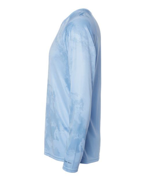 Blue Mist - Paragon 228 T-Shirt with Custom Company Logo Printing Paragon Unisex Cabo Camo Performance Long Sleeve T-Shirt in Blue Mist, side view