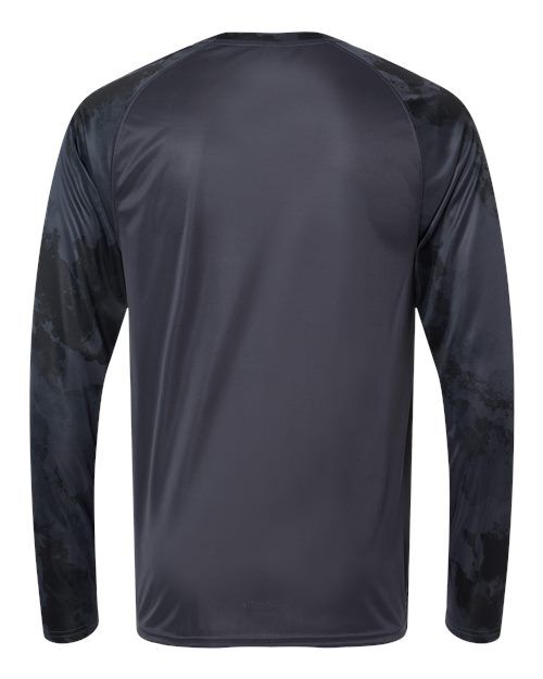 Graphite - Paragon 228 T-Shirt with Custom Company Logo Printing Paragon Unisex Cabo Camo Performance Long Sleeve T-Shirt in Graphite, back view