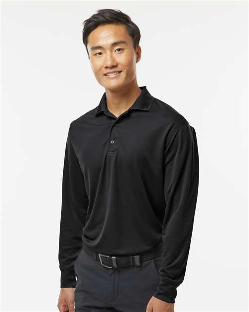 Black - Paragon 110 Polo with Custom Company Logo Embroidery Paragon Polo in Black, front view on model