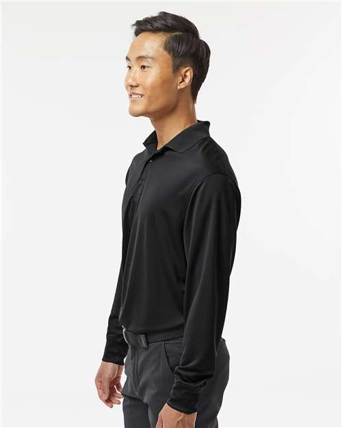 Black - Paragon 110 Polo with Custom Company Logo Embroidery Paragon Polo in Black, side view on model