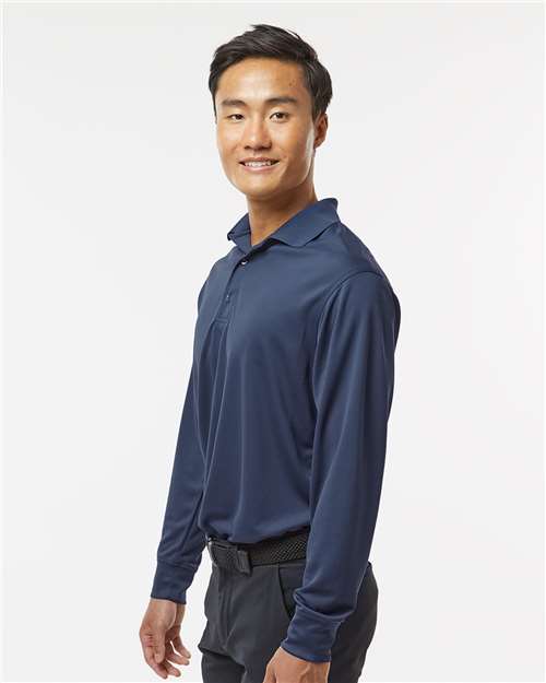 Navy - Paragon 110 Polo with Custom Company Logo Embroidery Paragon Polo in Navy, side view on model
