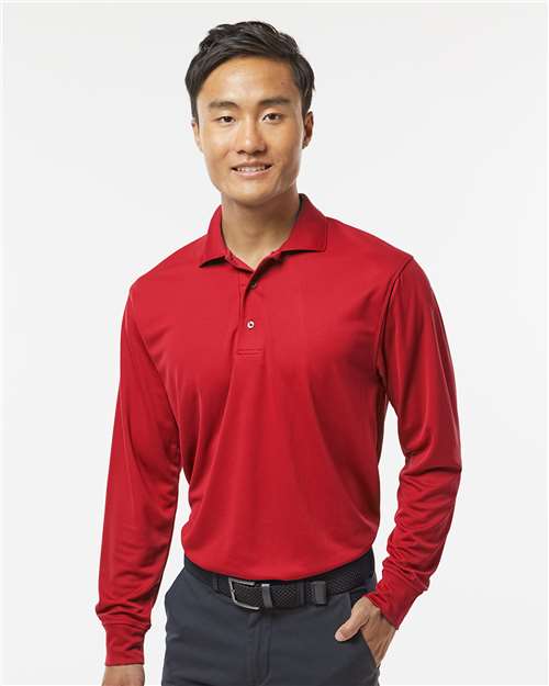 Red - Paragon 110 Polo with Custom Company Logo Embroidery Paragon Polo in Red, front view on model