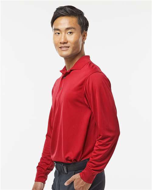Red - Paragon 110 Polo with Custom Company Logo Embroidery Paragon Polo in Red, side view on model
