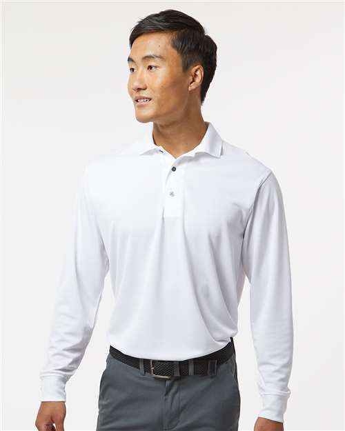 White - Paragon 110 Polo with Custom Company Logo Embroidery Paragon Polo in White, front view on model