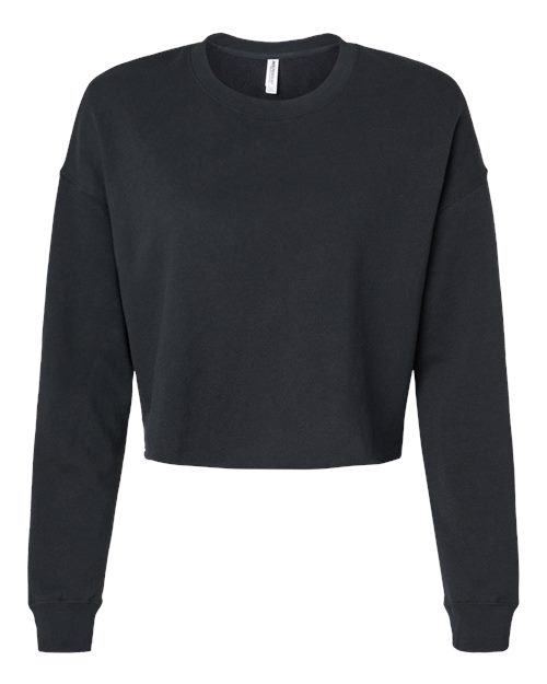 Black - Women's Lightweight Crop Crewneck Sweatshirt Independent Trading Co. Women's Lightweight Crop Crewneck Sweatshirt in Black, front view