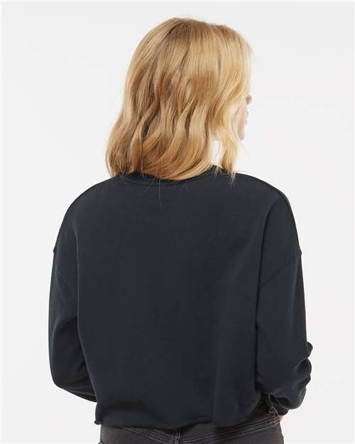 Black - Independent Trading Co. AFX24CRP Sweatshirt with Custom Logo Independent Trading Co. Women's Lightweight Crop Crewneck Sweatshirt in Black, back view on model