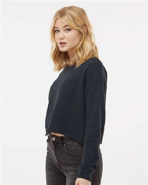 Black - Independent Trading Co. AFX24CRP Sweatshirt with Custom Logo Independent Trading Co. Women's Lightweight Crop Crewneck Sweatshirt in Black, side view on model