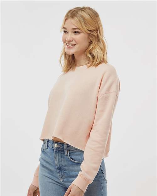 Blush - Independent Trading Co. AFX24CRP Sweatshirt with Custom Logo Independent Trading Co. Women's Lightweight Crop Crewneck Sweatshirt in Blush, side view on model