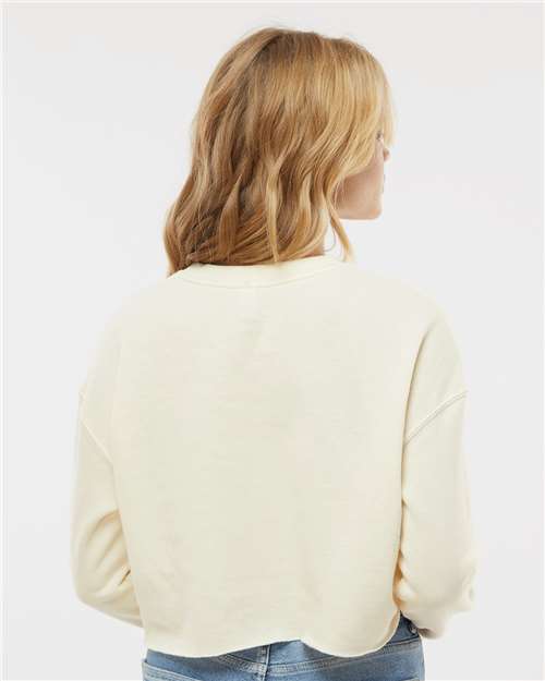 Bone - Independent Trading Co. AFX24CRP Sweatshirt with Custom Logo Independent Trading Co. Women's Lightweight Crop Crewneck Sweatshirt in Bone, back view on model