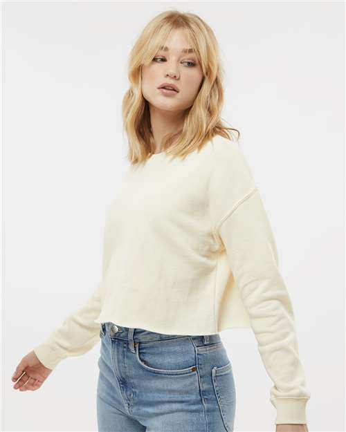 Bone - Independent Trading Co. AFX24CRP Sweatshirt with Custom Logo Independent Trading Co. Women's Lightweight Crop Crewneck Sweatshirt in Bone, side view on model