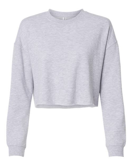 Grey Heather - Women's Lightweight Crop Crewneck Sweatshirt Independent Trading Co. Women's Lightweight Crop Crewneck Sweatshirt in Grey Heather, front view