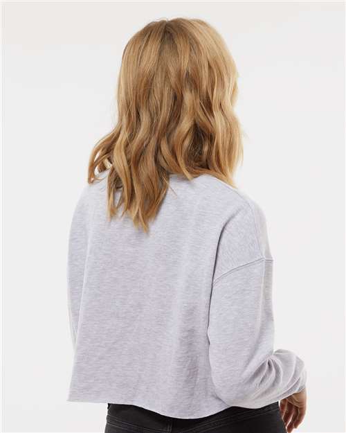 Grey Heather - Independent Trading Co. AFX24CRP Sweatshirt with Custom Logo Independent Trading Co. Women's Lightweight Crop Crewneck Sweatshirt in Grey Heather, back view on model