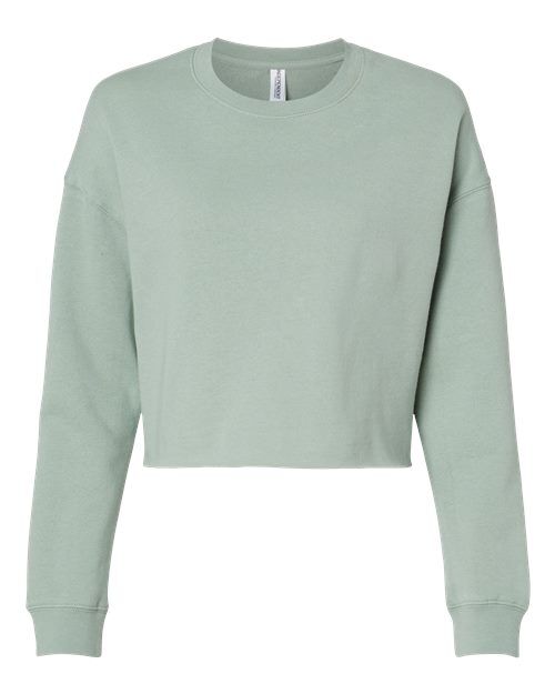 Sage - Women's Lightweight Crop Crewneck Sweatshirt Independent Trading Co. Women's Lightweight Crop Crewneck Sweatshirt in Sage, front view